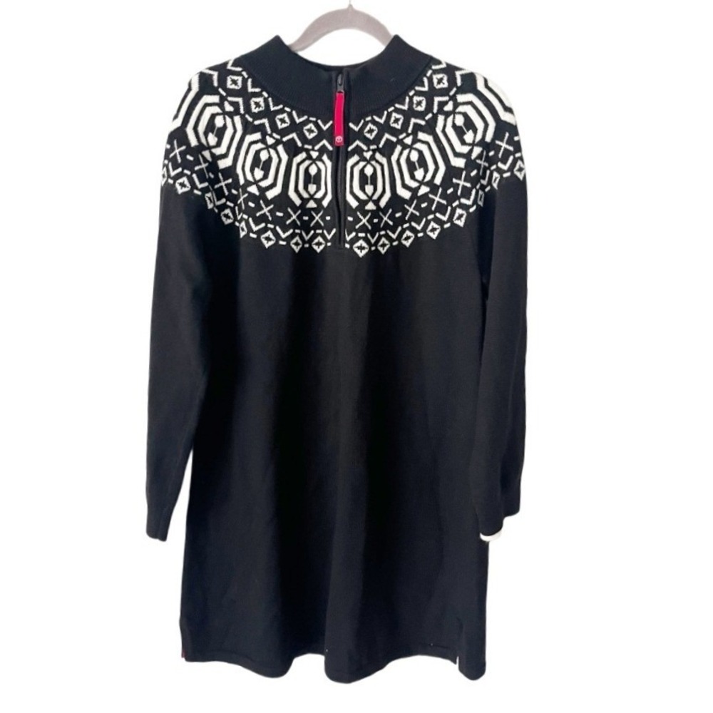 Talbots Black Fair Isle Quarter Zip Sweater Dress Size XL Petite NWT